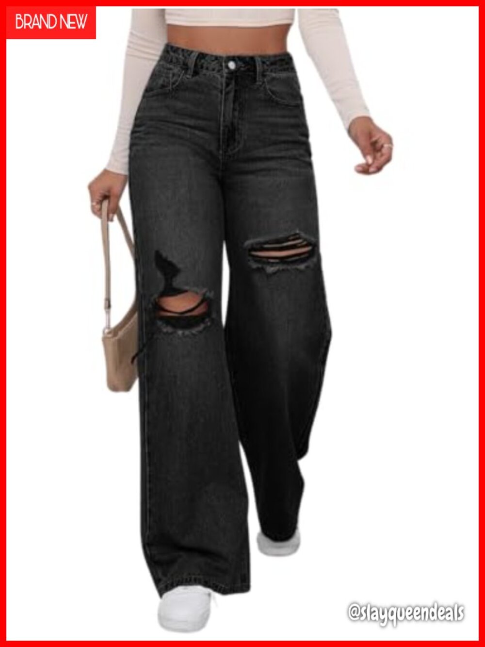 WDIRARA High Rise Ripped Wide Leg Baggy Jeans Distressed Denim Pants